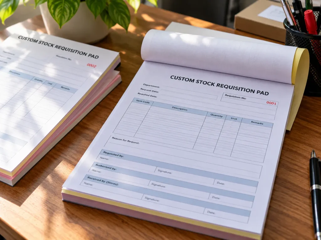 Custom Stock Requisition Pads on Desk